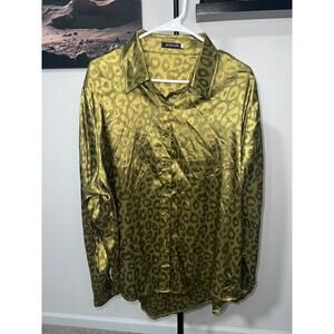 Gold satin leopard print button-down  Womens Top sz XXL